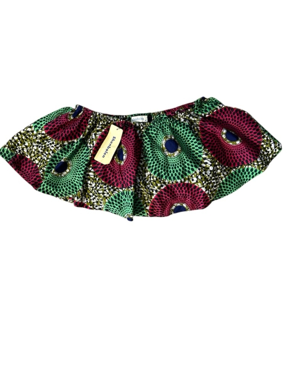 Shenbolen African Wax Print Off-Shoulder Crop Top with Elastic Trim. Medium